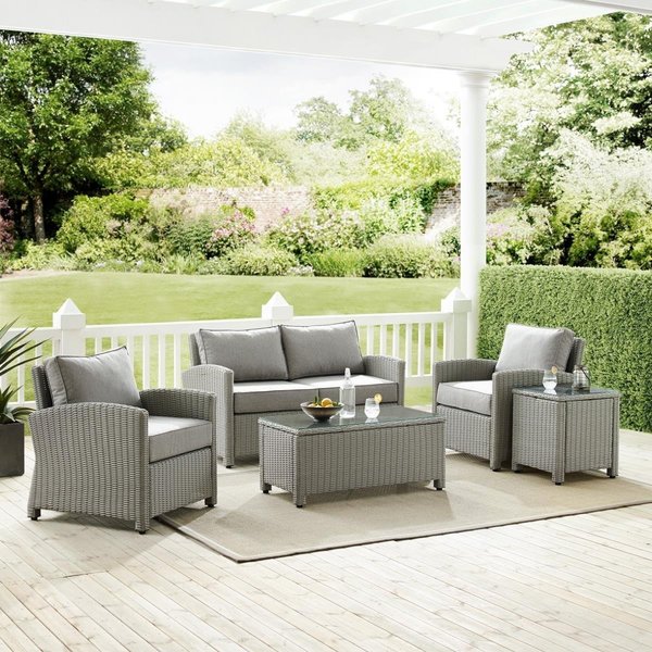 Crosley Bradenton Outdoor Wicker Conversation Set; Grey - 5 Piece KO70050GY-GY